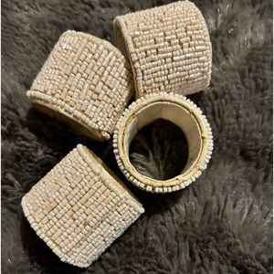 4 Vintage Beige Beaded Napkin Rings $10